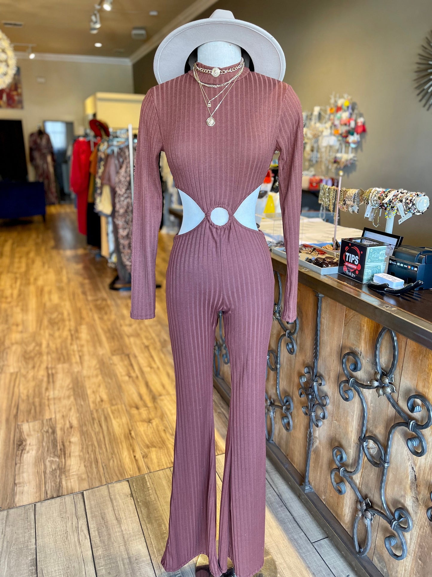 Long Sleeve Cut Out O Ring Jumpsuit