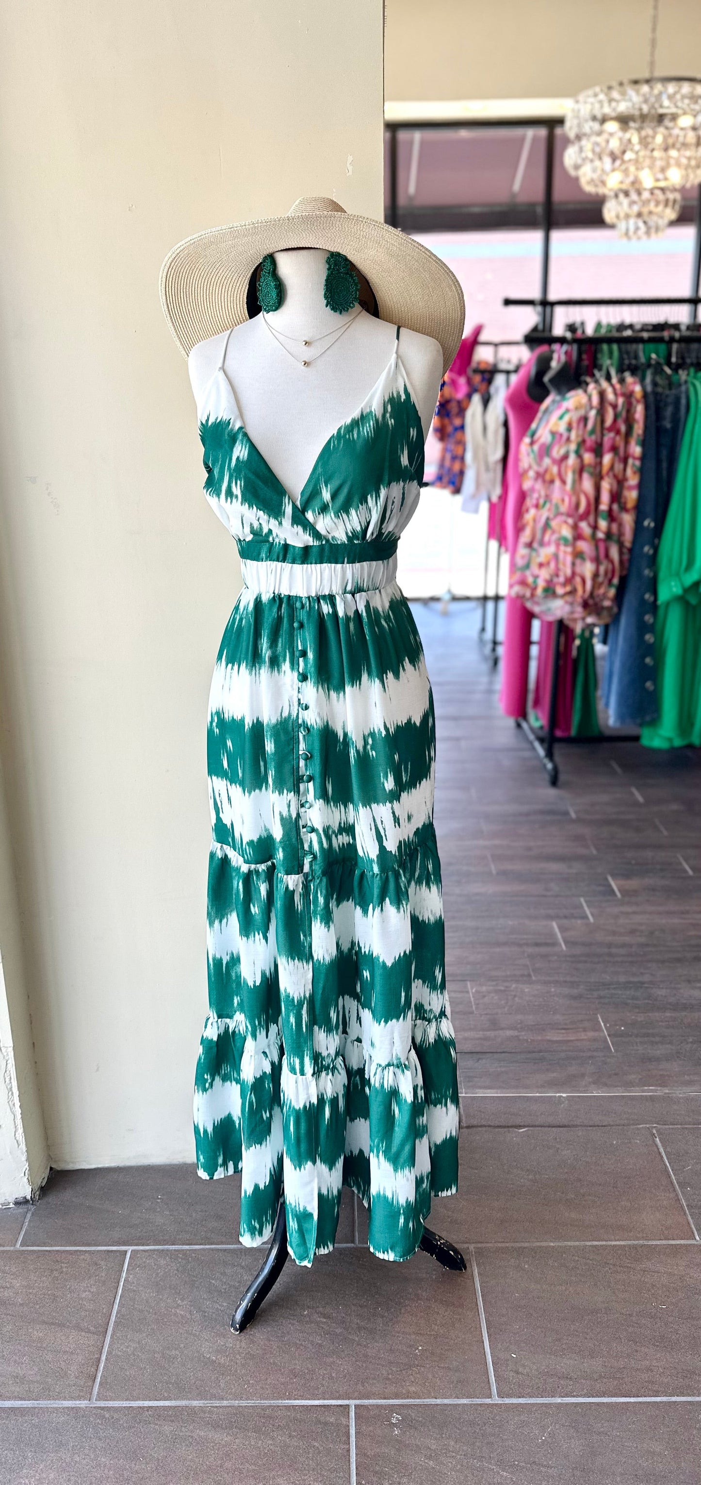 White/Green Thin Strap Dress