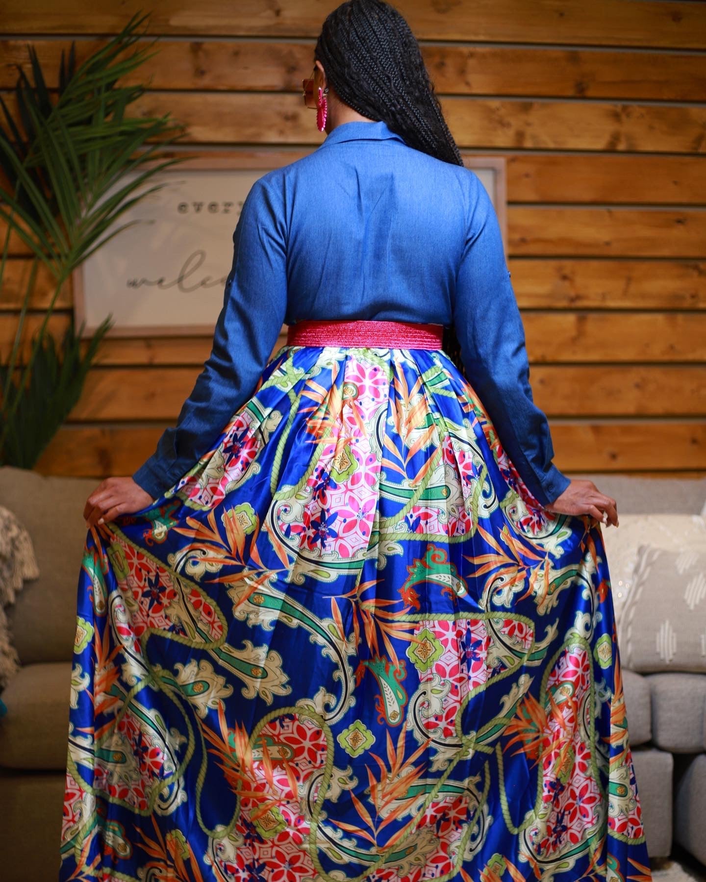 Denim Top W/ Print Bottom Dress