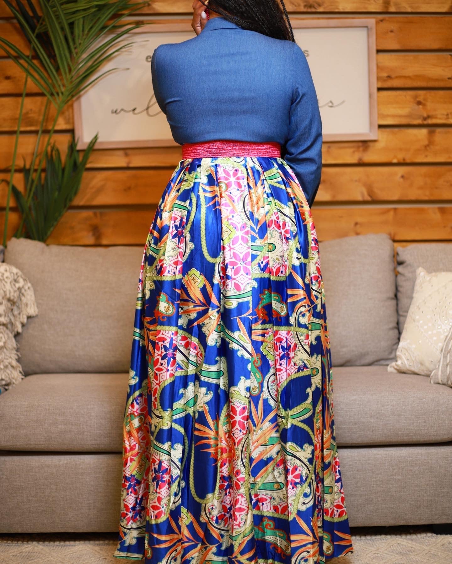 Denim Top W/ Print Bottom Dress