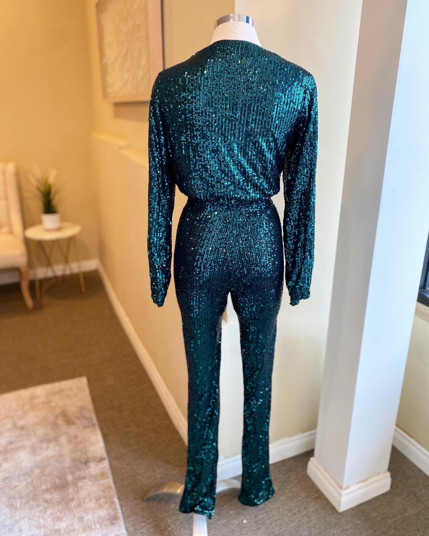 Deep V Long Sleeve Sparkle Pants Set