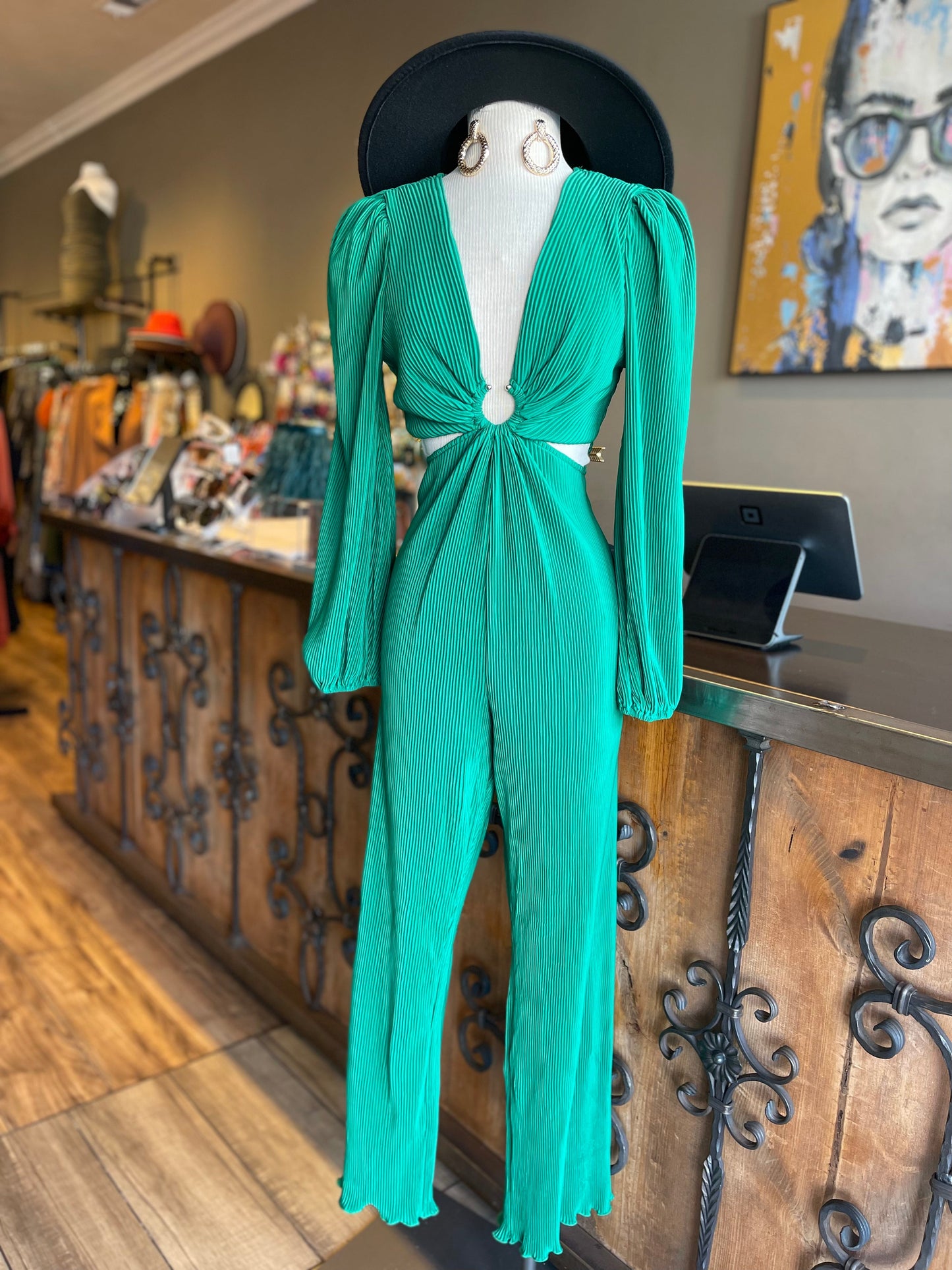 Long Sleeve C Ring Ruched Jumpsuit